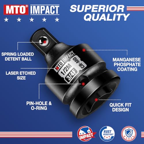 MTO 2 Pieces 3/4" Female to 1/2" Male Impact Socket Adapter, 3/4" Drive Impact Socket Reducer Set, Chrome Molybdenum Alloy Steel - size: 3/4" Female to 1/2" Male
