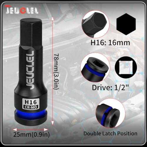 16mm Hex Impact Bit Socket, H16 1/2" Drive Allen Socket, Cr-Mo | 3-Inch, Lengthen Hex Screwdriver Adapter for Electric Ratchet Wrenches Fastening Screws, Socket Wrench, Head Drill - size: 1PC | H16 16MM