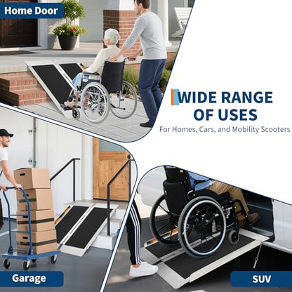 Portable Wheelchair Ramp Heavy Duty Aluminum Folding Ramp w/Non-Slip Surface, 600Lb Capacity, Threshold for Home Steps, Scooter for Car, Doorways, Curbs & Stairs (Foldable, Lightweight, Safety Lock) - size: 4 ft