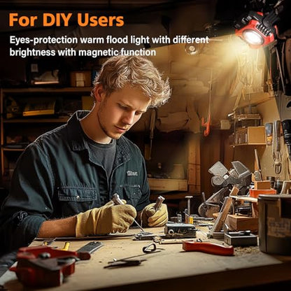 Samyoung 2-Pack 2400LM Magnetic Rechargeable LED Work Light, Up to 80 Hours | Dual-Sided, Stepless Dimming 2700K-8000K, Magnetic Flashlight with 360° Rotating Stand & Hook, Car Repair, Emergency, Red - color: Red