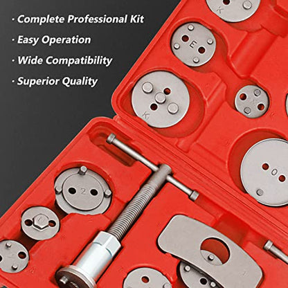 DNA Motoring TOOLS-00243 24-pcs Disc Brake Caliper Piston Compressor Wind Back Repair Tool Kit for Cars, with Carrying Case,Red - color: Red