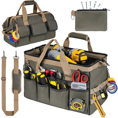 27 Pockets Tool Bags for Men,16-Inch Heavy Duty Tool Bag,Large Toolbag Tool Box Organizer,Portable Toolbox Tools Tote Carrying Case for Mechanic,Electrician,Father Day Gifts for Him Dad Men,Bag Only - color: Olive Green, size: 16 Inch