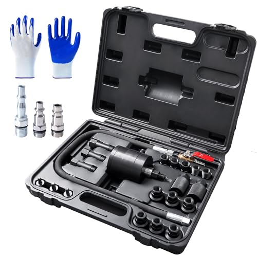 INCENDIOS 24PCS Diesel Injector Puller Set, Pneumatic Air-Powered Removal Tool | Injector Extractor Compatible with Bosch Delphi Siemens Denso, 600N Force, 5-8 Bar, 19 Adapters,US UK EU Connectors - size: 24PC