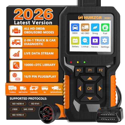 Heavy Duty Truck Scanner NC601, Diesel Diagnostic Scan Tool & Code Reader for Cummins, Freightliner, Detroit, Volvo, Paccar, 2 in 1 Truck & Car Engine Code Reader/OBD2 Scanner
