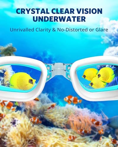 Aegend Swim Goggles, Swimming Goggles No Leaking Full Protect Adult Youth - color: Sky Blue With Blue Strap