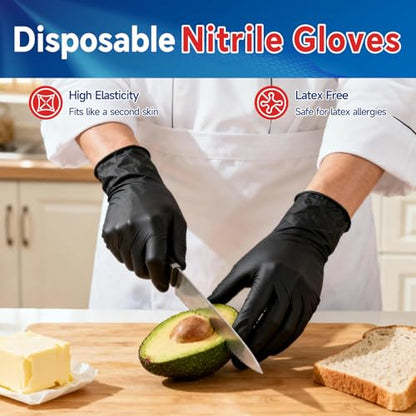 GTT Black Nitrile Exam Gloves 6 Mil, Powder-Free Disposable Gloves, First Aid,Cleaning Food Prep, Tattoo,Cooking,Mechanical - size: Medium, style: 400 Count