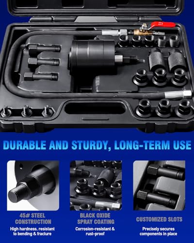 INCENDIOS 24PCS Diesel Injector Puller Set, Pneumatic Air-Powered Removal Tool | Injector Extractor Compatible with Bosch Delphi Siemens Denso, 600N Force, 5-8 Bar, 19 Adapters,US UK EU Connectors - size: 24PC