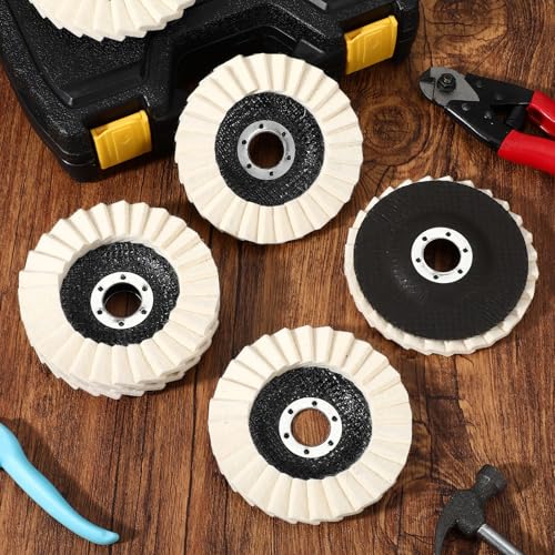 10 Pack Wool Felt Flap Disc Abrasives 4-1/2" x 7/8" Thicken Arbor Kit Buffing Polishing Cutting Wheel for Angle Grinder for Metal, Marble, Glass, Ceramic, Furniture, Car
