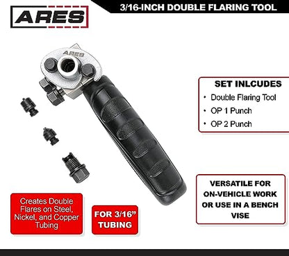 ARES 18025-3/16-Inch Double Flaring Tool - Includes Flaring Tool and Op1/Op2 Punch - Creates Double Flares on 3/16-Inch Steel, Nickel & Copper Tubing - size: 3/16-Inch Double Flaring Tool