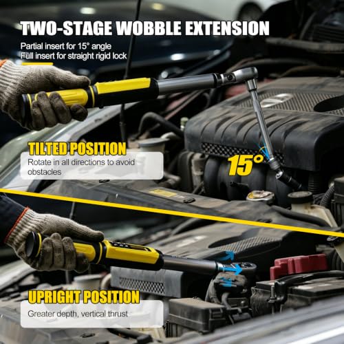 3/8" Drive digital torque wrench with flex head Set (10-100 ft-lb) | Professional Electronic, Buzzer & LED, 14mm/16mm Spark Plug Sockets, Adapters & 2-Stage Extension Bar