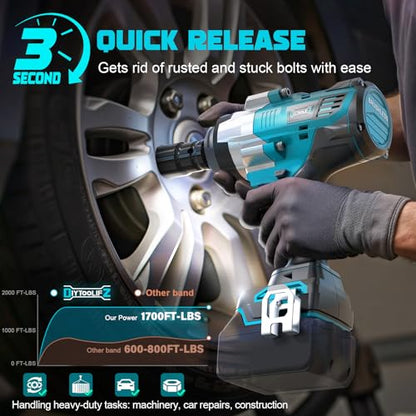 DIYtoolifz Cordless Impact Wrench 1/2" Compatible with Makita 18V Battery, 1700 Ft-lbs High Torque Impact Driver, Electric Impact Gun with 4 Speed Modes & LED Light for Car, Truck, Mower(Bare Tool) - size: 1/2 inch, style: Compatible with Makita 18V Batte