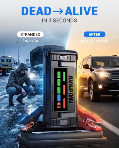 AVAPOW TJ68 10000A Battery Jump Starter Portable with 4" HD Display PD 65W Dual-Way Fast Charging,12V Jump Box, Car Battery Jump Starter for All Gas & Up to All Diesel Engines - size: 10000A