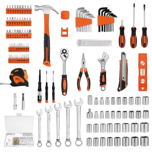 248-Piece Tool Set - General Household Hand Tool Kit with Plastic Toolbox Storage Case for Men, Home Repair, DIY Projects - color: Orange