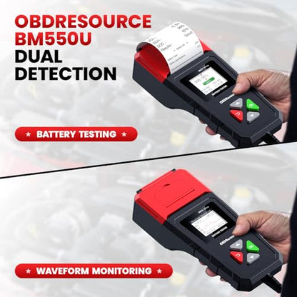 OBDResource BM550 Ultra Car Battery Tester with Printer 100-2000 CCA Load Capacity for 6V 12V 24V Batteries,Automotive Digital Battery Analyzer for Truck, Boat, RV, Marine Vehicle and More - color: black with printer