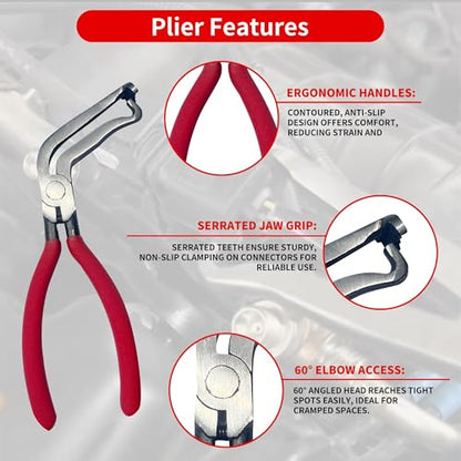 Electrical Disconnect Pliers for Cars 4-Piece - Electrical Connector Disconnect Tool Set, Automotive Plug Connector Separator Removal Tool & Hose Clamp Pliers (Medium Straight+60 Degree)