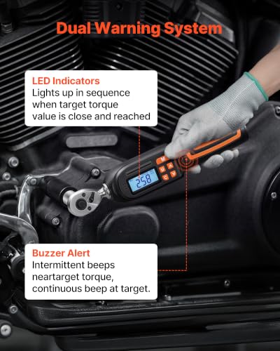 VEVOR Torque Wrench Set 1/4" Drive 42-Piece Digital Torque Wrench 4 Units, ±2% Accuracy, LCD Screen, with Buzzer and LED Indicator, with Sockets, Bits, Extension Bar, Adapter, for Automotive Repair