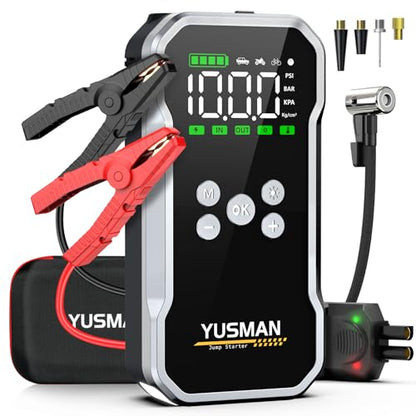 Jump Starter with Air Compressor, 8000A 160PSI Battery Booster Pack | For 12V vehicles, 10.0L gas and 7.0L diesel, with display, smart clamps, tire inflator, 2 USB-A ports, and 2 LED lights - size: F03