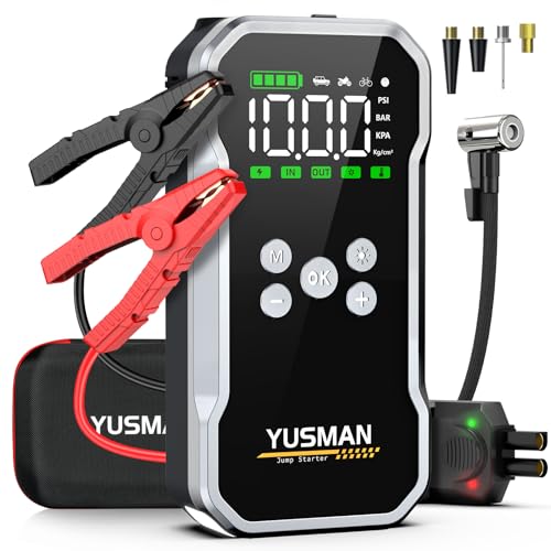 Jump Starter with Air Compressor, 8000A 160PSI Battery Booster Pack | For 12V vehicles, 10.0L gas and 7.0L diesel, with display, smart clamps, tire inflator, 2 USB-A ports, and 2 LED lights - size: F03