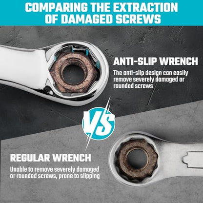 DURATECH 7-Piece Anti-slip Offset Box Wrench Set, Metric, 6-19mm | Bolt Extractor Wrench Set, 50-Degree Offset, CR-V Steel, With Rolling Pouch