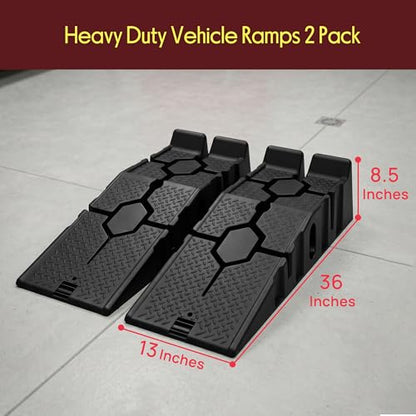Pyle Heavy Duty Vehicle Ramps | 13000 lb Capacity Car Ramps for Low Clearance Vehicles with 6.3 Inch Lift and 17° Incline | Portable Non-Skid Car Ramps for Oil Changes, 2-Pack, Black.