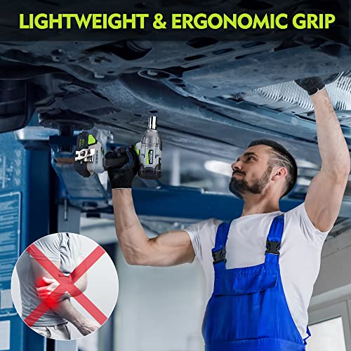 WORKPRO 20V Cordless Impact Wrench 1/2 in, Brushless Impact Gun with Battery and Charger, High Torque 370 ft-lbs (500N.m), LED Work Light and Belt Clip Included