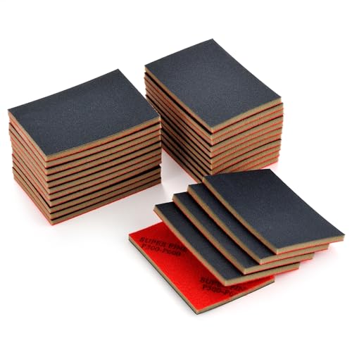 MAXMAN 20PCS Sanding Sponge Set,500-600 Grit Soft Foam Hand Sander Block,3x4 Inch Wet Dry Sandpaper, Ultra Fine Sandpaper Sponge, Reusable Sanding Pads for Metal Wood Furniture Model Drywall Polishing - style: 500-600 Grit