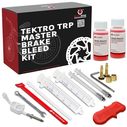 BleedZone Master Tektro TRP Brake Bleed Kit with 120ml Mineral Oil, Hydraulic Bike Brake Bleeder Kit for Tektro & TRP Brakes, Reusable Bleeding Tools, Syringe & Hose MTB Bicycle Hydraulic Maintenance - style: Master