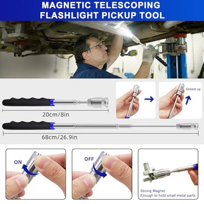 11PCS Mechanic Hook and Pick Tool Set, Automotive Hook Tool with Telescoping Magnetic Pickup Gasket Scraper Fastener Remover for Automotive Repair Hoses Puller (Blue)