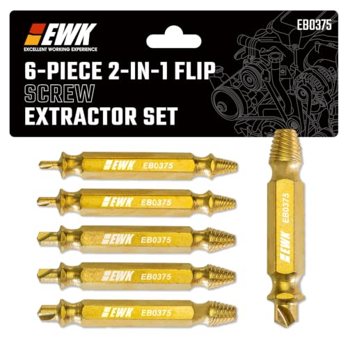 EWK 6-Piece 2-in-1 Flip Screw Extractor Set, HSS Screw Removal Tool with Left-Hand Drill Bit and Spiral Extractor for Stripped Screws, Broken Bolts, Rusted Fasteners, and Damaged Heads - style: 6 Pcs Screw Extractor Set