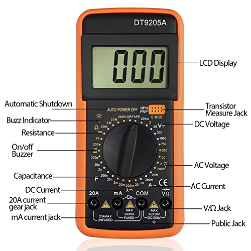 Sutekus Digital Multimeter AC DC Voltmeter Ohm Volt Amp Tester Resistance Capacitance Diode HFE Tester