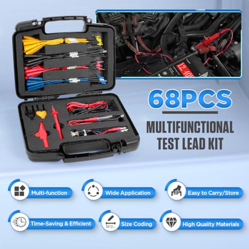 Multimeter Test Lead Kit Automotive 68PCS Back Probe Kit Multi Function Multimeter Leads Kit Size Coding Circuit Test Leads Kit with Alligator Clips Electrical,Banana Plug Test Lead,Oscilloscope Probe - size: 68PCS