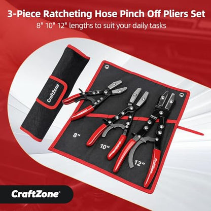 3-Piece Ratcheting Hose Pinch Off Pliers Set 8" 10" 12" Locking Hose Pinch Pliers Set for Radiator Coolant Automotive Fuel Lines