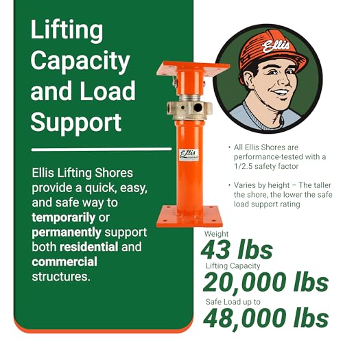 ELLIS Heavy-Duty Adjustable Steel Shore - Basement House Jack for Floor Leveling, Foundation, Beams & Concrete Bracing - 48,000 lb Capacity, 19"-32" Adjustable Support - size: 19" - 32" Adj. Safe Load Capacity (48,000 lb)