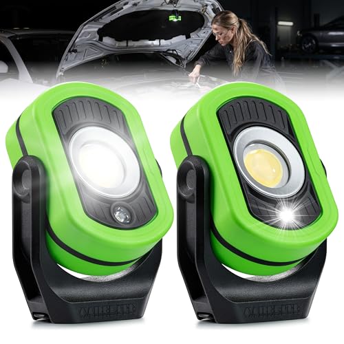 Rechargeable Work Light, 1500 Lumens Dual LED Mechanic Light, 5200mAh, 4 Lighting Modes, IP66 Waterproof & IK08 Impact Resistant, Strong Magnetic Base for Auto Repair, Inspection & Jobsites (2, Green) - color: Green1500-2PK, size: 2 Pack-1500lm