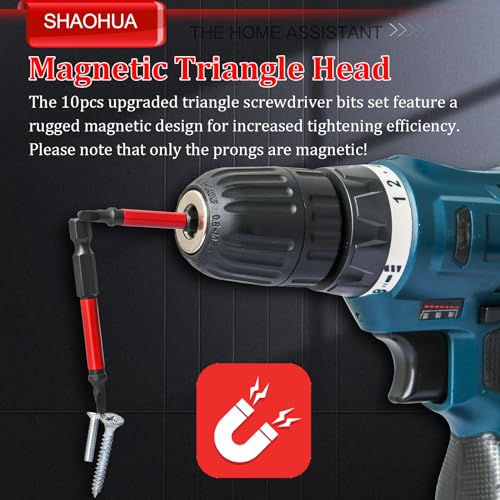 10PCS Triangle Screwdriver Bits, TA12/14/16/18/20/23/25/27(x2)/30 Impact Tough Triangle Bits Set, Upgraded S2 Steel Triangle Drill Bit Set, 1/4''Hex 65mm Length Triangular Screwdrivers - style: D. Triangle Screwdriver Bits