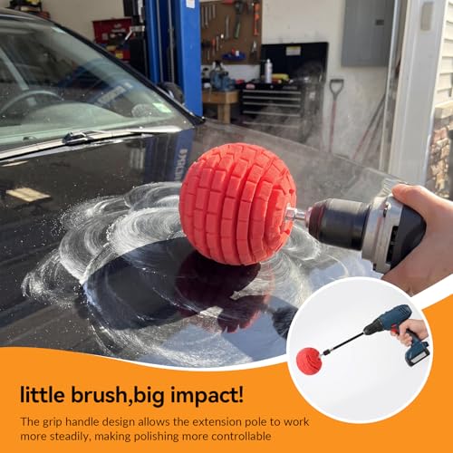 8 Pcs Aluminum Polishing Kit, Wheel Polishing Kit for Drills, Foam Sponge Polishings Balls with Handheld Extension Holder for Car Wheel and Polisher Kits for Household Standard Hand Drills