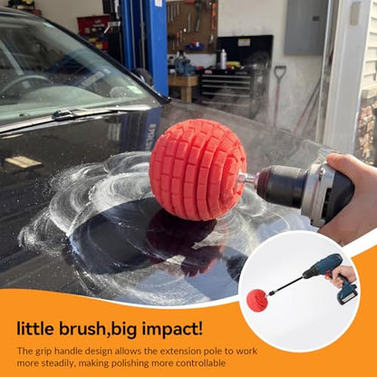8 Pcs Aluminum Polishing Kit, Wheel Polishing Kit for Drills, Foam Sponge Polishings Balls with Handheld Extension Holder for Car Wheel and Polisher Kits for Household Standard Hand Drills