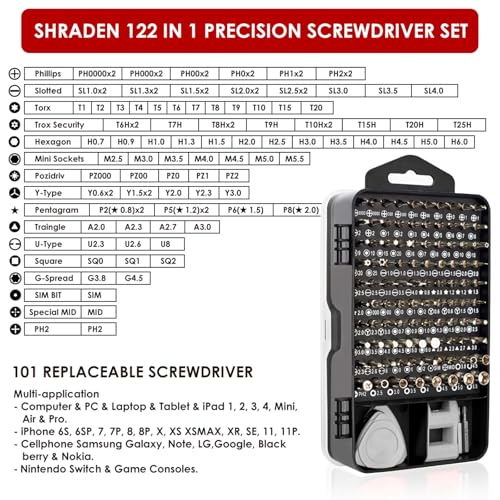 SHARDEN 122 in 1 Precision Screwdriver Set With CR-V Steel Bits(Grey) | Magnetic Repair Tool Kit with Case for Repair Computer, Phone, PC, Cellphone, Laptop, Game Console, Watch, Glasses etc - color: Grey