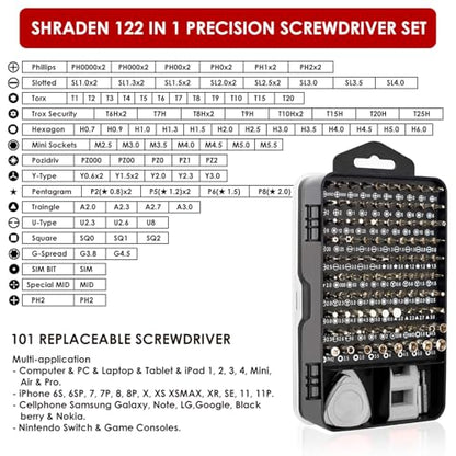 SHARDEN 122 in 1 Precision Screwdriver Set With CR-V Steel Bits(Grey) | Magnetic Repair Tool Kit with Case for Repair Computer, Phone, PC, Cellphone, Laptop, Game Console, Watch, Glasses etc - color: Grey