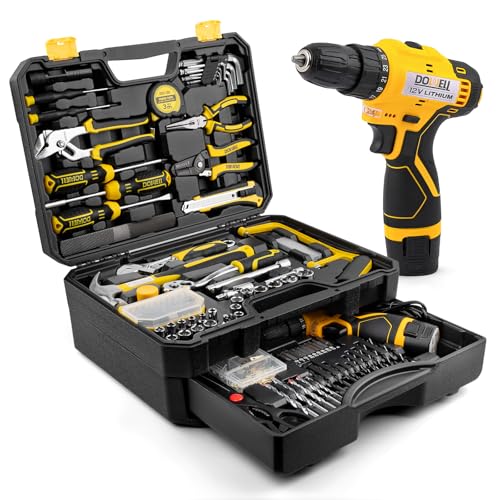 DOWELL 223-Piece Power Drill Tool Set, 12V Cordless Drill Driver Kit with Drawer Toolbox, Socket & Bit Set, Hex Keys, Wrench for Home Renovation, DIY Projects & Garage Use