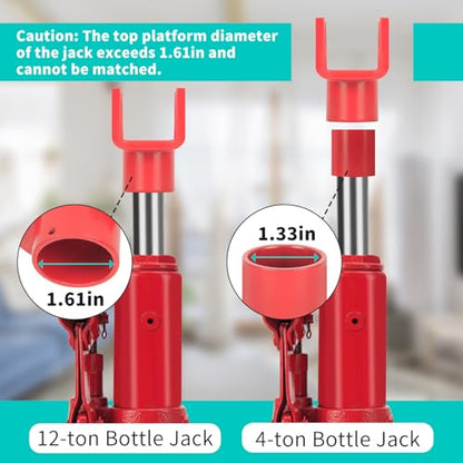 2-in-1 Bottle Jack Adapter for 12-Ton Jack - Fits 2/3/4 inch Round & 1.89" Square Tube - for RV, Truck, Trailer Jacks with Top Diameter < 1.61" - color: Red-With one jack adapters