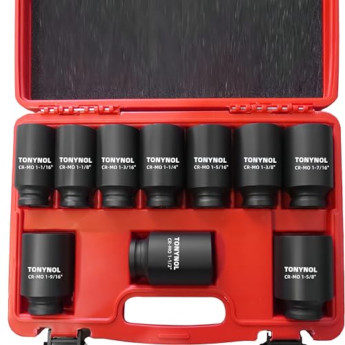 TONYNOL 1/2" Inch Drive Impact Socket Set,6-Point,SAE (1-1/16" to 1-5/8"),10 PC Deep,Heavy Duty Impact Socket Set,With a Storage Case - size: 1/2" SAE 10PC (1-1/16" to 1-5/8") Deep