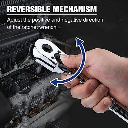 WORKPRO 1/2-Inch Drive Ratchet, Quick-Release Reversible Wrench | 72-Tooth Handle, Chrome Alloy Made, Cr-Mo Head, Full Polished - size: 1/2"