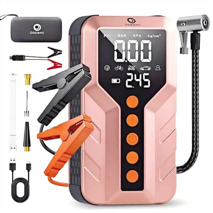 Jump Starter with Air Compressor for All-Terrain Vehicles, Light Pink, Lithium Ion, 12 Volts, 6000 Amps - color: Rose Gold