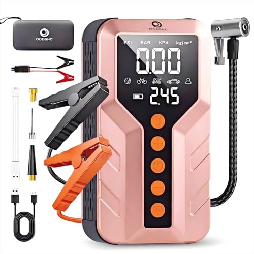 Jump Starter with Air Compressor for All-Terrain Vehicles, Light Pink, Lithium Ion, 12 Volts, 6000 Amps - color: Rose Gold