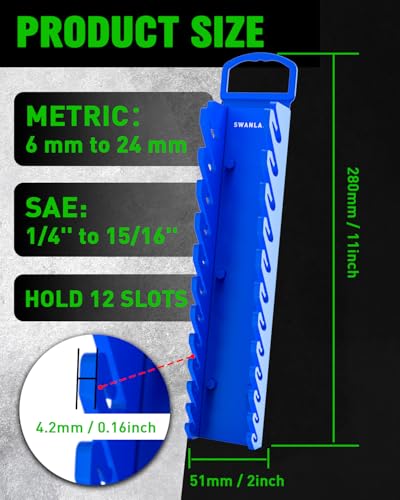 SWANLAKE 2-Piece Magnetic Wrench Organizer Toolbox Holder, SAE (1/4'' to 15/16''), Metric (6mm to 24mm) Ratchet Wrench Organizers, Total Hold 24 Slots Wrenches Holder for Tool Box - style: 24-Slot