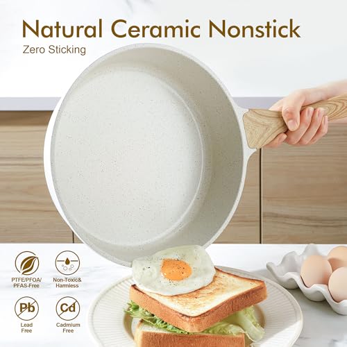 SENSARTE Nonstick Ceramic Saute Pan 10 Inch/3.5QT, Non-toxic Deep Frying Pan Skillet with Lid, Healthy Jumbo Cooker, Stay Cool Handle, Induction Compatible, PFOA & PFAS Free - color: Ceramic White, size: 10-inch/3.5QT