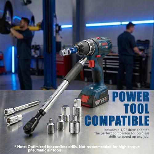 17.2" Offset Extension Wrench Set, 8-Piece Ratchet Extender with 6 Drive Adapters for 1/4", 3/8" & 1/2" Sockets, 0° Swing Tool for Power Drills, Hand Ratchets & Tight Spaces