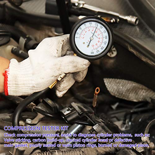 JIFETOR Engine Compression Tester 8PC Kit Cylinder Test Pressure Gauge Tool | 10 12 14 18mm Extension Rods & Tapered Adapters Testing Small Gasoline Engine Automotive Motorcycle Outboard Motor Snowmobile