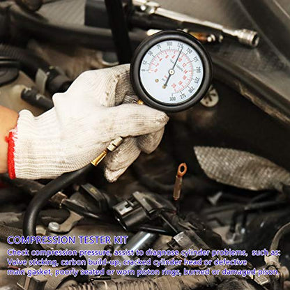 JIFETOR Engine Compression Tester 8PC Kit Cylinder Test Pressure Gauge Tool | 10 12 14 18mm Extension Rods & Tapered Adapters Testing Small Gasoline Engine Automotive Motorcycle Outboard Motor Snowmobile